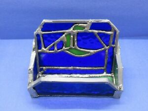 Folk Arm Stained Glass &amp; Metal Business Card Holder Blue Green Multi Color