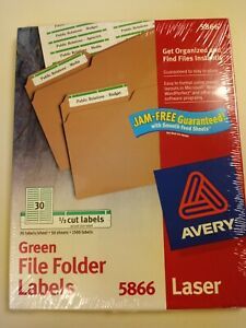 Avery Permanent File Folder Labels, 1500, Inkjet/Laser, Green 5866 1/3