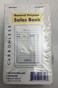 General Purpose Sales Book 50 Carbonless Sets Numbered 3x5