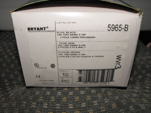 Bryant plug black 15a-120v nema 5-15p 5965-b lot of (9) brand new in box for sale