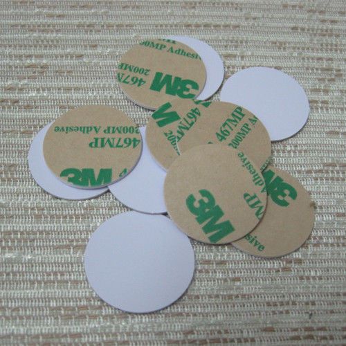 10 pcs rfid 3m glue 13.56mhz iso14443a compatible mifare 1k nfc s50 25mm pvc tag for sale