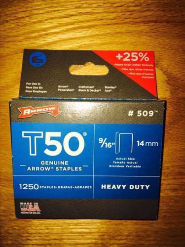 Arrow fastener t50 9/16&#034; staples 1250 staples per pack #509 (2 pack!) for sale