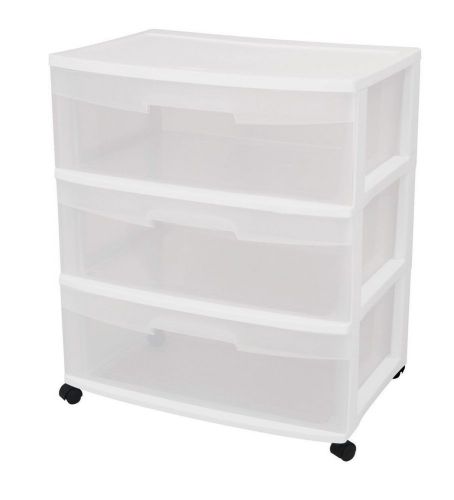 Sterilite 29308001 3-drawer wide cart with see-through drawers and black cast... for sale