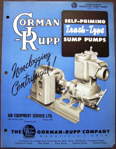 Gorman Rupp Self Priming Trash Type Pumps Dealer Sales Catalog Brochure