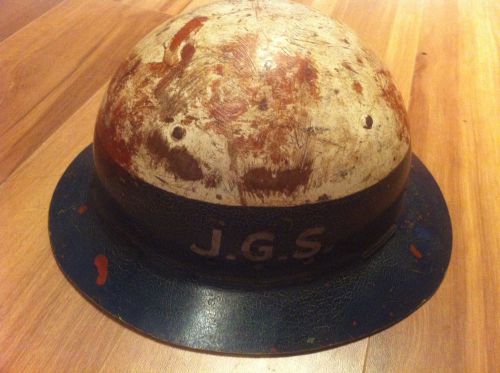 Vintage mining helmet / hard hat - full brim white &amp; blue, pre 1940s for sale