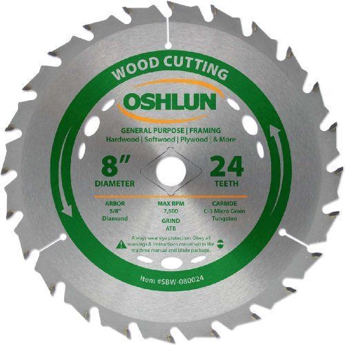 Oshlun sbw-080024 8-inch 24 tooth atb general purpose and framing saw blade new for sale