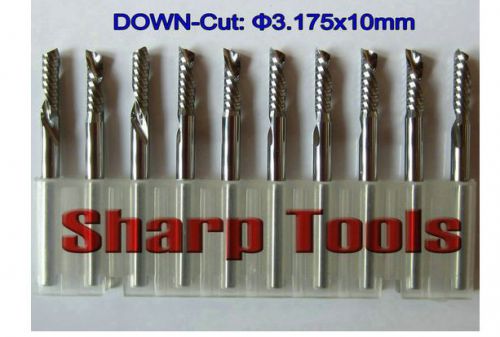 10pcs down cut single flute sprial left-handed cnc router bits 3.175mm 10mm for sale