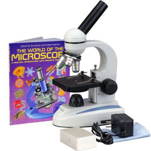 40x-1000x glass optics metal frame student compound microscope + slides &amp; book for sale