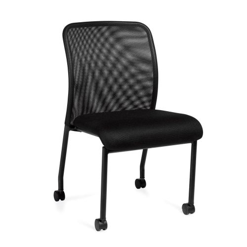 Armless Mesh Back Guest Chair With Casters
