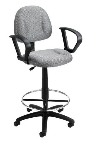 B1617 BOSS GRAY DRAFTING STOOL WITH FOOTRING AND LOOP ARMS