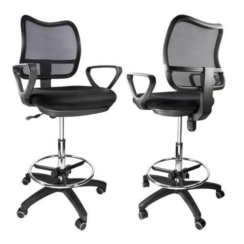 Drafting chair mesh stool armrest ergonomic adjustable footring office lot of 2 for sale