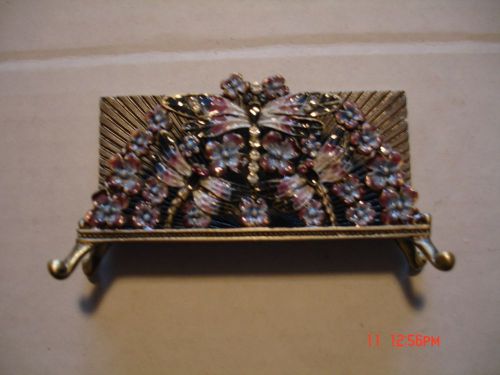 PEARL DETAILED BUSINESS CARD HOLDER, DRAGONFLY &amp; FLORAL
