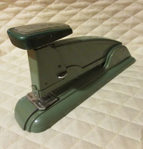 Vtg industrial art deco green swingline stapler #4 heavy duty steel 1/2&#034; for sale