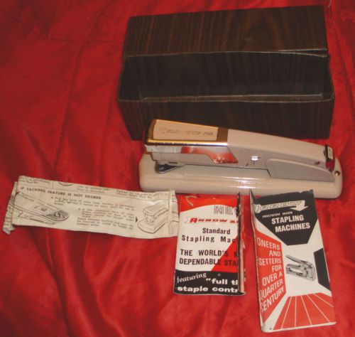 1950&#039;s ARROW 210 CHROME AND BEIGE STAPLER IN ORIGINAL BOX WITH INSTRUCTIONS ETC