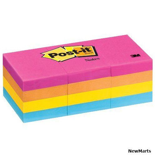 NEW Post it Notes in pad Neon Colors 1&amp;3/8in X 1&amp;7/8 12 pads. 100 sheets