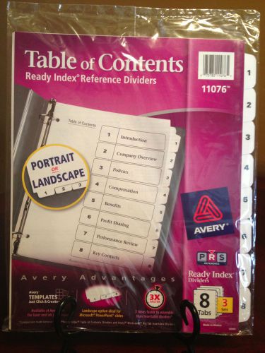 Avery 11076 Ready Index Ref Table of Contents Dividers, White, 8 Tabs 3 Sets