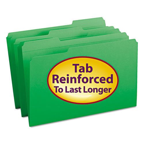 File folders, 1/3 cut, reinforced top tab, legal, green, 100/box for sale