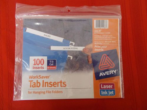 Pack of 100 Avery 11137 WorkSaver Tab Inserts