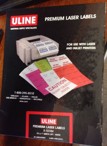 ULINE Premium LABELS Inkjet LASER 2 5/8 x 1 &#034; White S-15184 2 PACKS - New Sealed