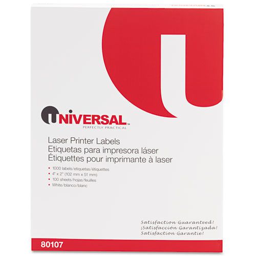 Universal Laser Printer Permanent Labels, 2 x 4 Label Size, White, 100 sheets,