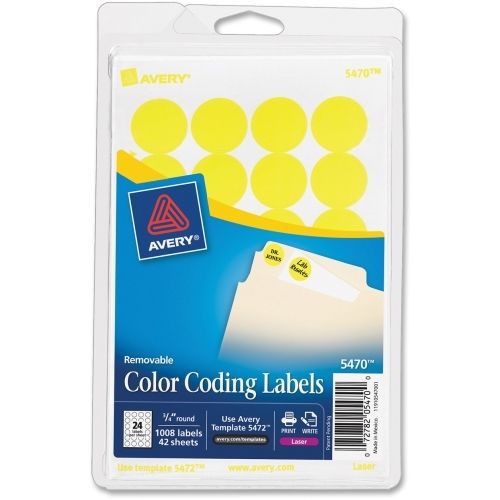 LOT OF 4 Avery Round Color Coding Label -0.75&#034;D -1008/Pk - Neon Yellow