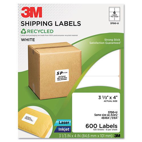 FOUR~3M/COMMERCIAL TAPE DIV. 3700U Perm. Adhesive White Recycled Mailing Labels,