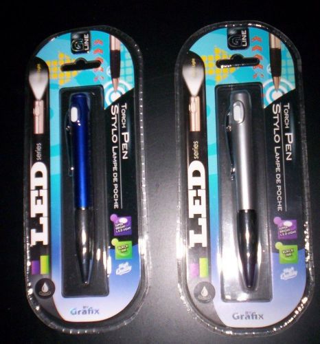 LED Torch Ballpoint Pens- w/Black Ink &amp; Comfort Grip~Set of 2~SUPER BRIGHT LIGHT