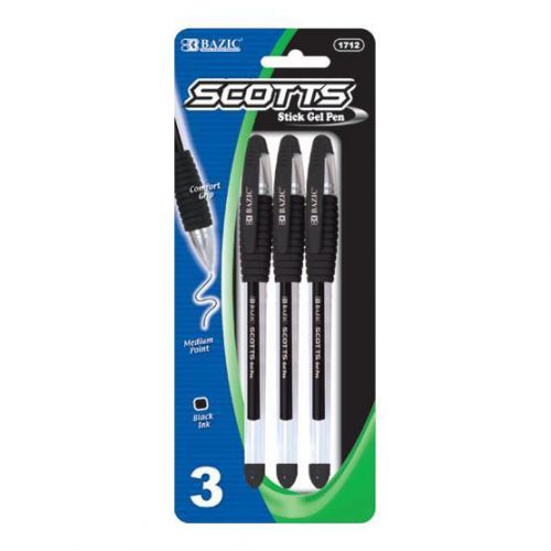 BAZIC Scotts Black Color Gel Pen with Grip 12 Packs of 3 1712-12