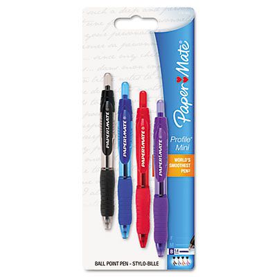 Profile Mini Ballpoint Retractable Pen, Assorted Ink, Bold, 4 per Pack