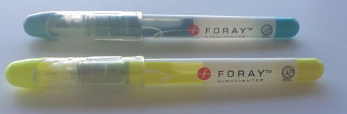 Set of 2 Foray highlighters.  1 yellow, 1 turquoise.  Excellent used condition.