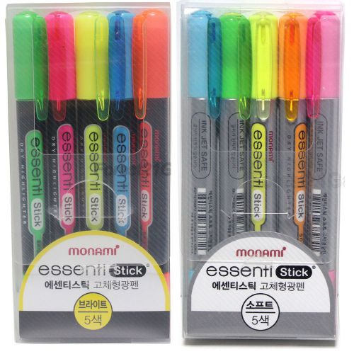 Monami Essenti Stick Dry Fluorescent Neon  Highlighter,Soft,Bright Colors-2 Sets