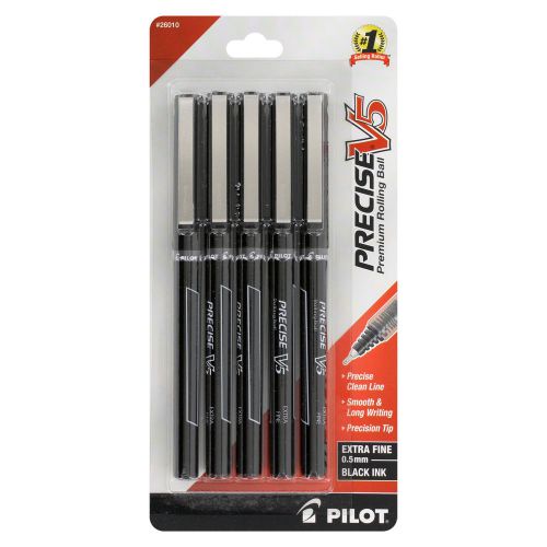 Pilot Precise V5 Premium Rollerball Pens, Extra Fine Point, Black Ink, 5/Pack