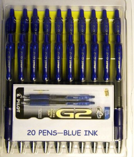 PILOT G2 GEL INK ROLLER BALL PEN 20 pack BLUE -FREE SHIP on added pens