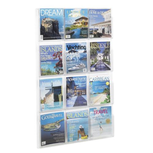Safco 5602CL 12 Magazine Reveal Display in Clear, 30&#034; x 49&#034; $333 New