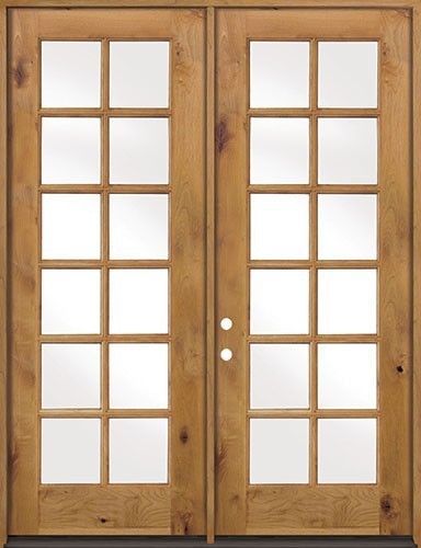 Knotty Alder Full Glass TDL Exterior Double Door Unfinished Divided Lite Doors