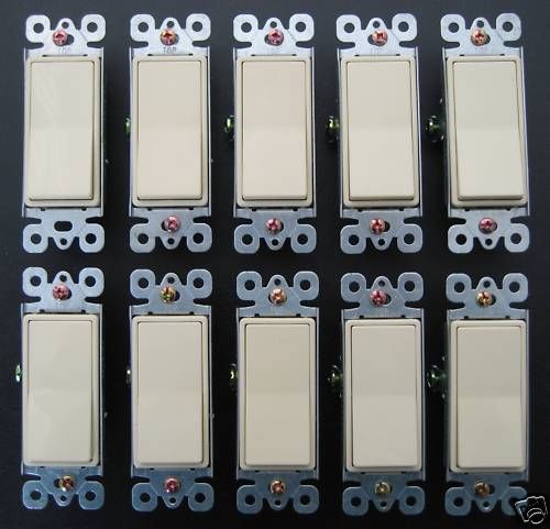 (10 pc) *NEW* Three 3-Way Decora Rocker Switch Ivory Decorator Device 15A 15 Amp