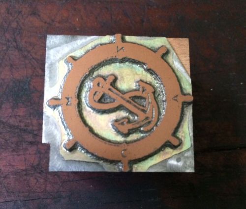Letterpress printer blocks wood metal type compass nautical ships wheel anchor for sale