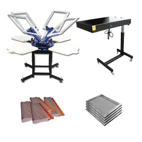 4 color 4 station screen printing press flash dryer screen frames &amp; squeegee for sale