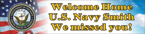 2ftX8ft Personalized Welcome Home U.S. (US) Navy Banner Sign Poster (w/Logo)