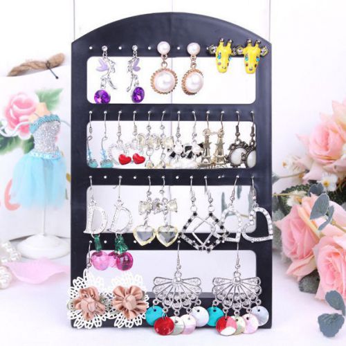Simple 24 Pairs Earring Jewelry Show Black Plastic Display Stand Holder Portable