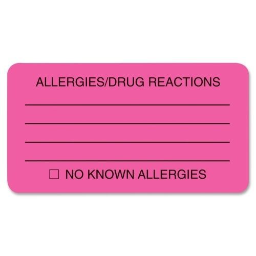 Tabbies Allergy/Drug Reaction Label - 3.25&#034; Wx 1.75&#034; L - 250 / Roll - Pink