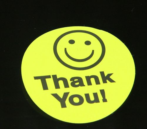 100 YELLOW Smiley Thank You Stickers large 1.5 inch Round All FREE shipping