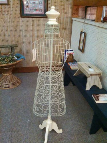 Unique 1920&#039;s vtg antique wire dress form/mannequin- lite green - turn wood base for sale