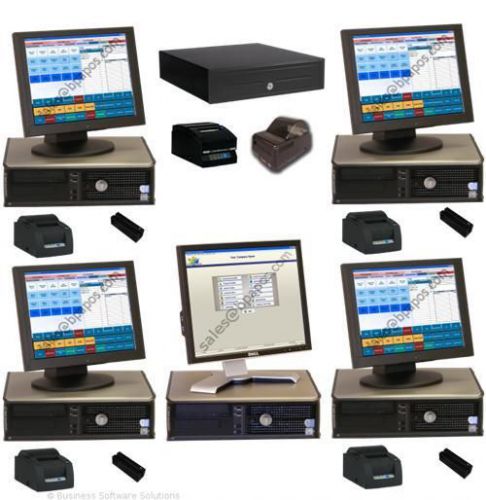 NEW 4 Stn Delivery Touchscreen POS System W BARCODE PRINTER AND OFFICE COMPTUER