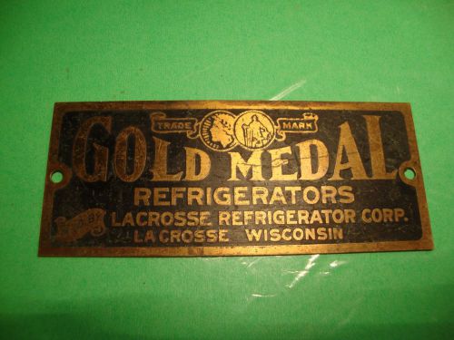 Vtg  Advertising Gold Medal Refrigerator Nameplate Sign Lacrosse Wis. 3&#034;x1-1/4&#034;