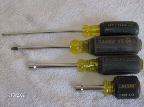 2- klein nut drivers &amp; 2 klein screw drivers 1/4&#034;- 5/16&#034;- slotted -phillips