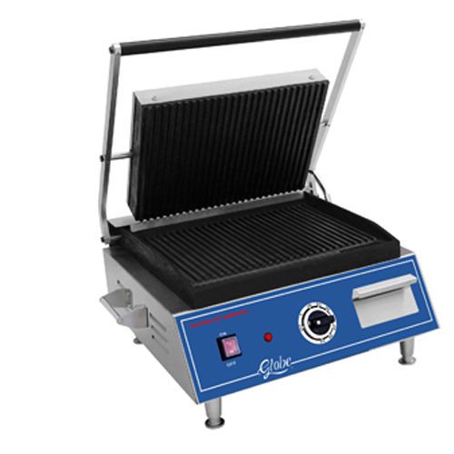 Globe gpg1410 panini grill, medium, seasoned cast iron grooved griddle plates for sale