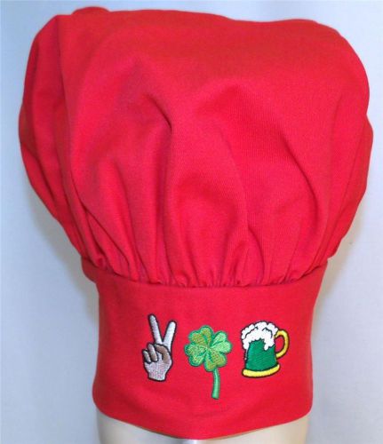 Peace Love Shamrock Green Beer Chef Hat Red St. Patrick&#039;s Day Kitchen Monogram