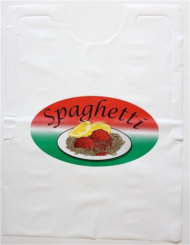 DISPOSABLE SPAGHETTI BIBS WITH MEATBALLS CASE OF 500 PLASTIC FREE SHIPPING