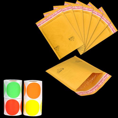 750^ 250 #0 6.5x10 kraft bubble mailer+ 500 2&#034; orange round dot label stickers for sale